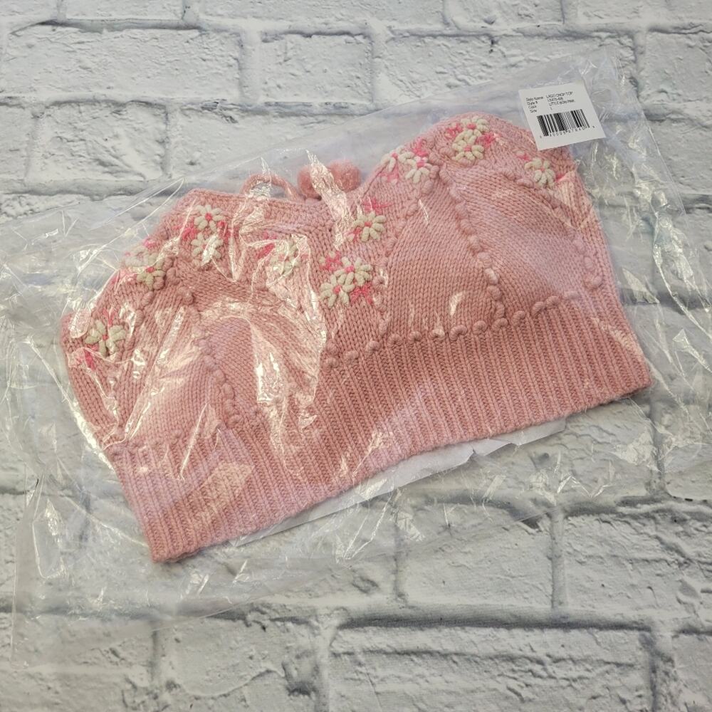 NWT LoveShackFancy Lago Little Bow Pink Wool-blend Crop Sweater size Large - Picture 15 of 16